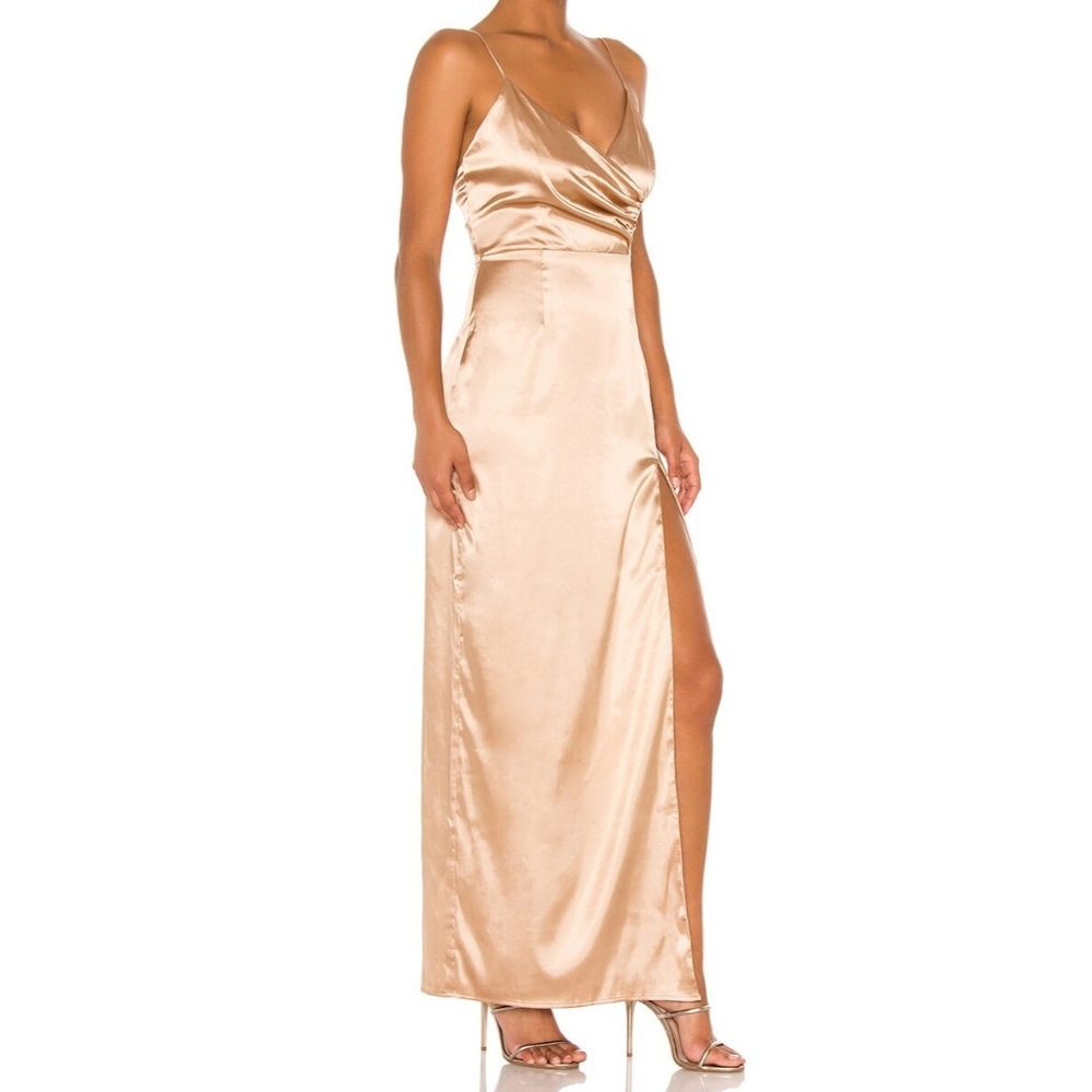 Superdown New Adrena Slit Maxi Dress in Bronze, Gold Womens Size L